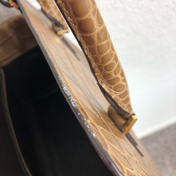 Michael Kors Gia Crocodile Embossed Leather Satchel in Barley - Picture 14 of 16